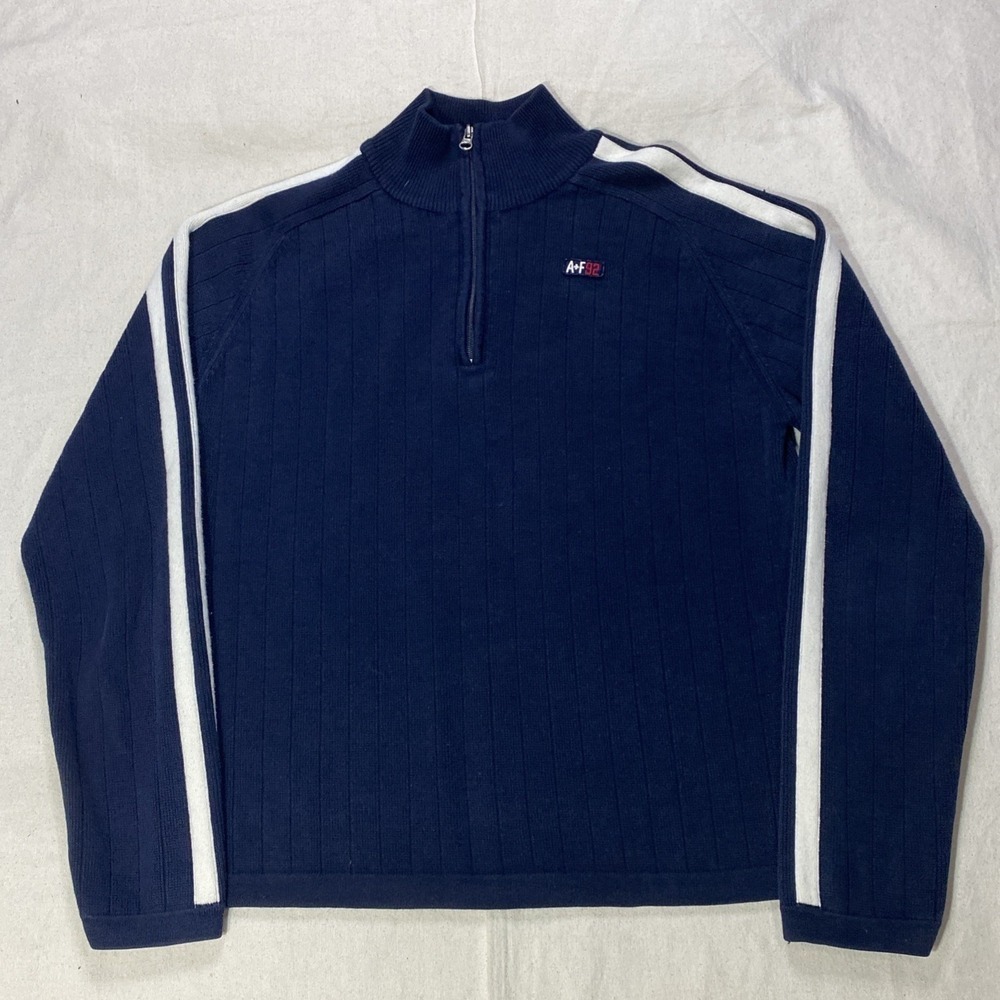 VINTAGE Abercrombie & Fitch Sweater Men Large Blue White 1/4 Zip Pullover A&F92